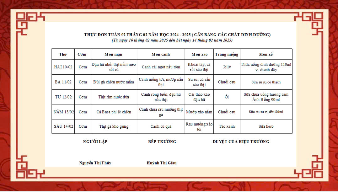 thực đơn bán trú tháng 2 tuần 2